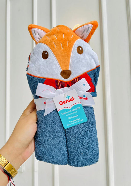 TOALLA PARA BEBÉ CON CAPUCHA - DISEÑO ZORRO