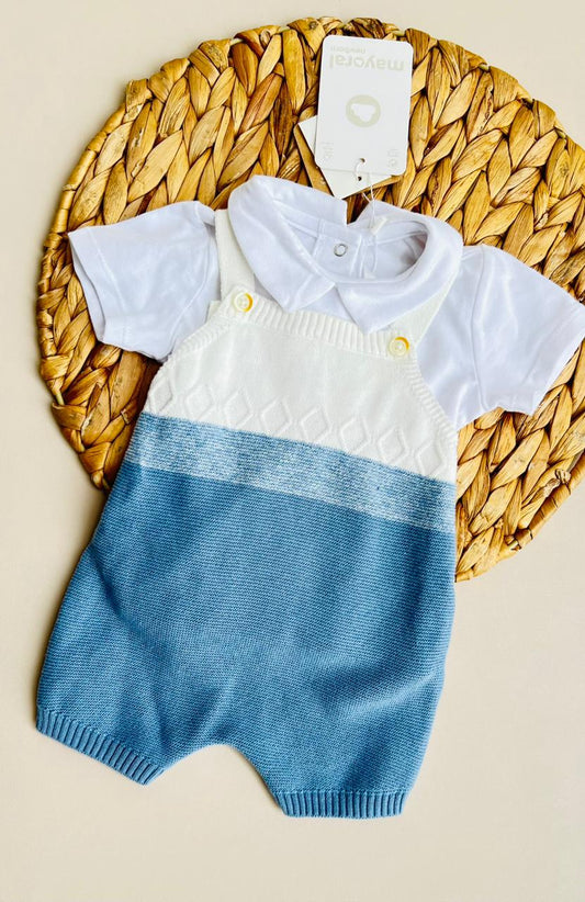 CONJUNTO PARA BEBÉ - OVEROL BICOLOR TEJIDA CON CAMISA