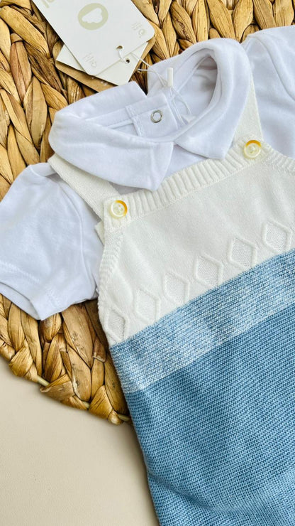CONJUNTO PARA BEBÉ - OVEROL BICOLOR TEJIDA CON CAMISA