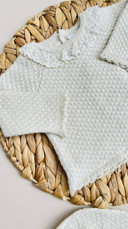 CONJUNTO TEJIDO PARA BEBÉ - 3 PIEZAS - COLOR BEIGE