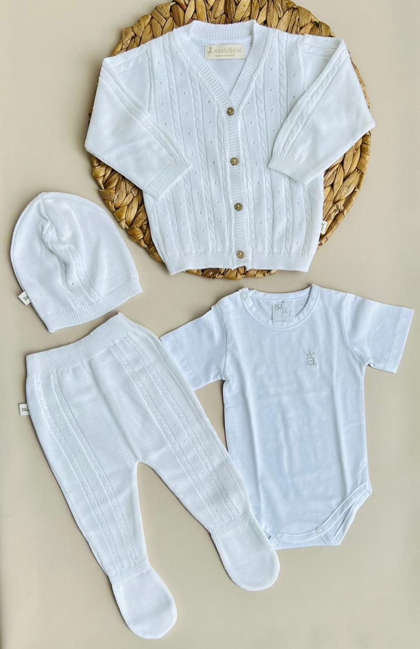 CONJUNTO CLASICO PARA BEBÉ - 4 PIEZAS - COLOR BLANCO