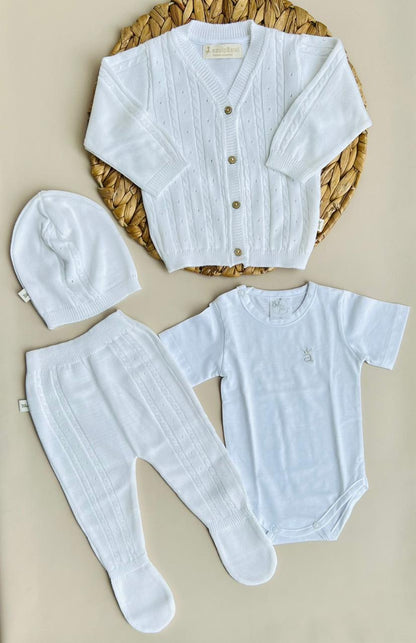 CONJUNTO CLASICO PARA BEBÉ - 4 PIEZAS - COLOR BLANCO