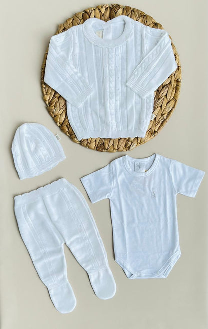 CONJUNTO CLASICO PARA BEBÉ - 4 PIEZAS - COLOR BLANCO