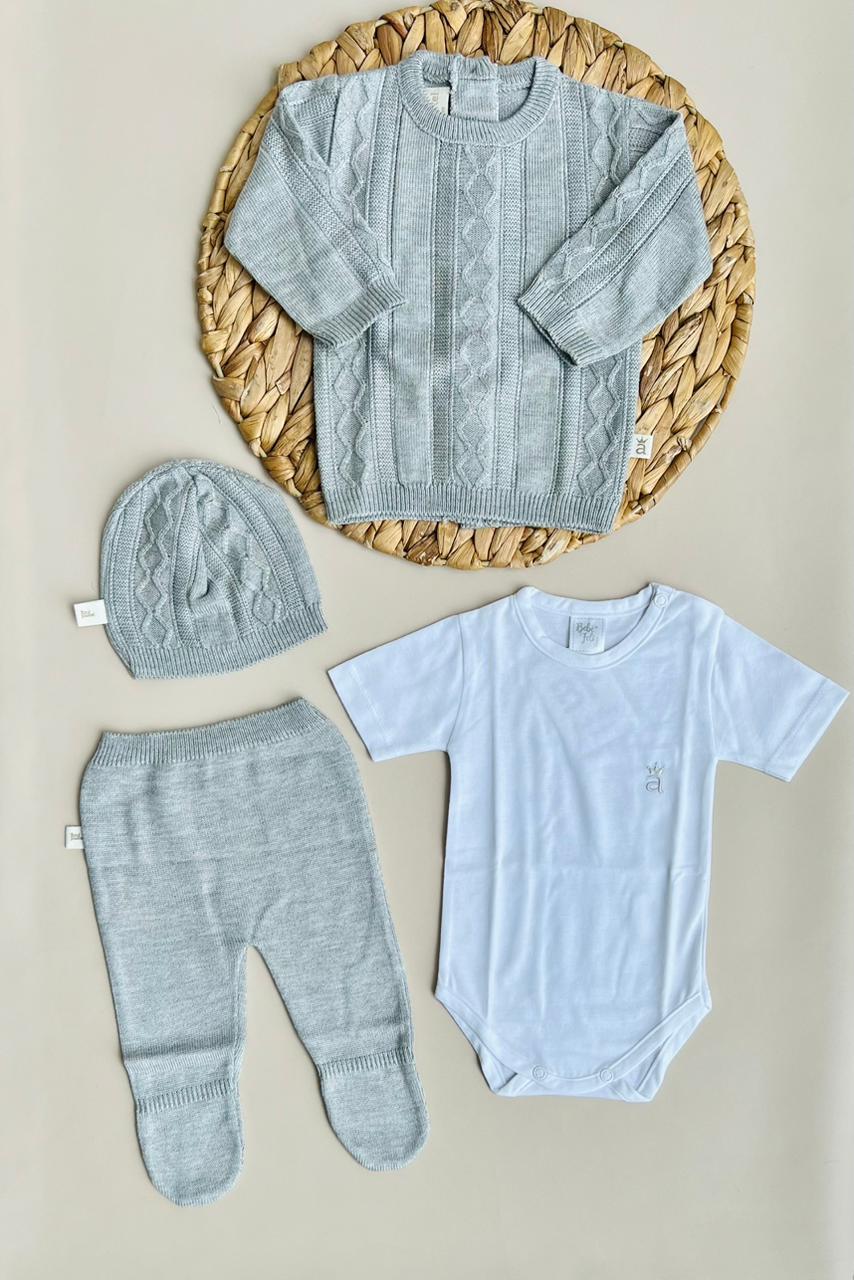 CONJUNTO CLASICO PARA BEBÉ - 4 PIEZAS - COLOR GRIS