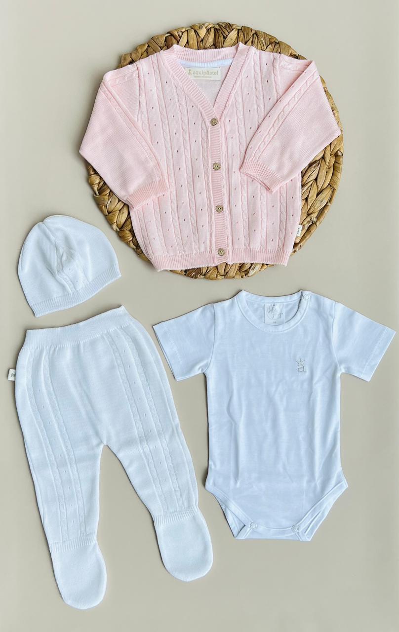 CONJUNTO CLASICO PARA BEBÉ - 4 PIEZAS - COLOR ROSADO