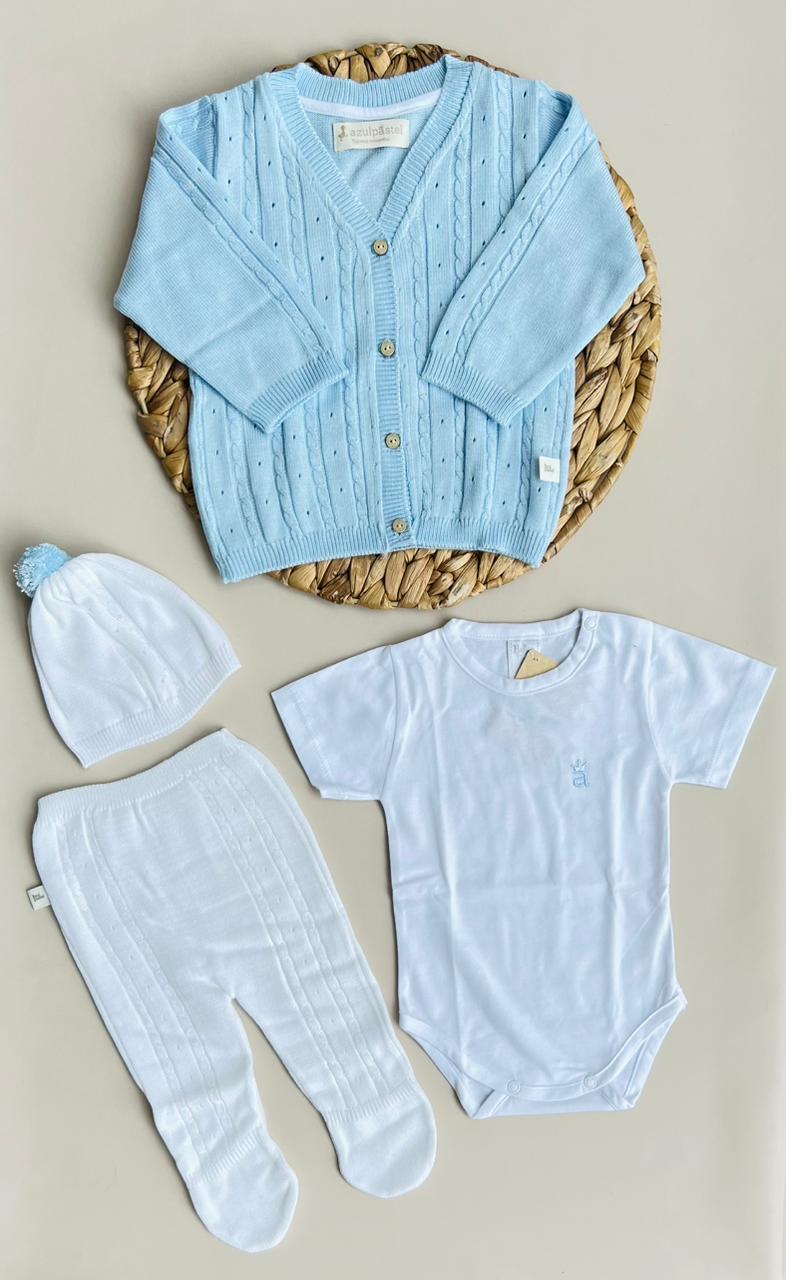 CONJUNTO CLASICO PARA BEBÉ - 4 PIEZAS - COLOR AZUL