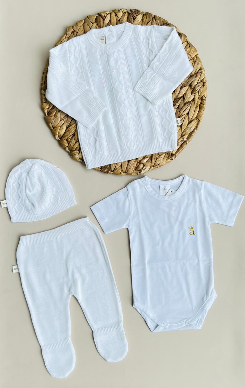 CONJUNTO CLASICO PARA BEBÉ - 4 PIEZAS - COLOR BLANCO