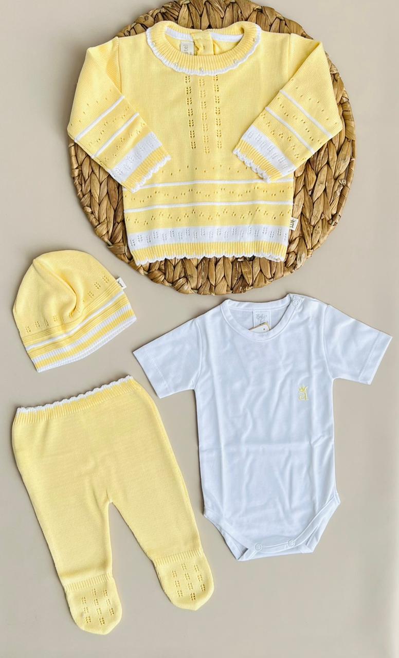 CONJUNTO CLASICO PARA BEBÉ - 4 PIEZAS - COLOR AMARILLO
