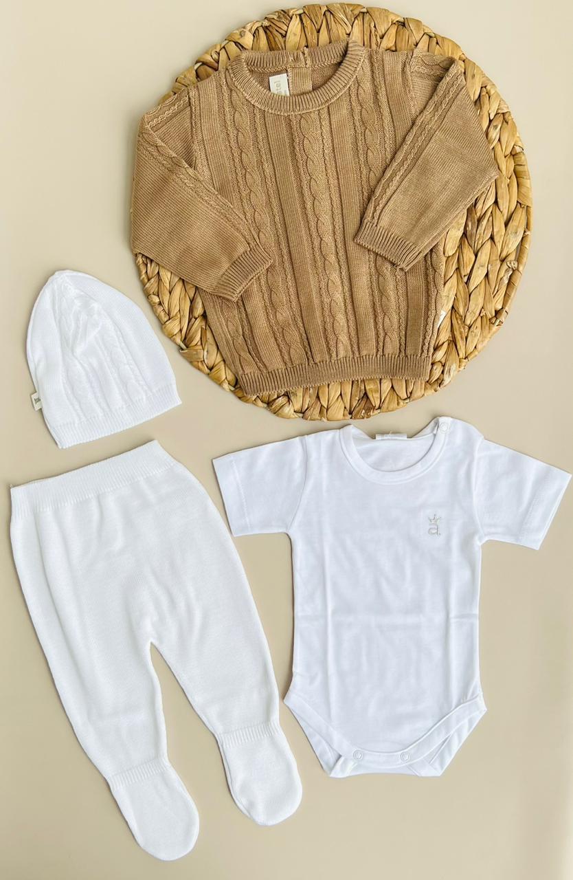 CONJUNTO CLASICO PARA BEBÉ - 4 PIEZAS - COLOR CANELA