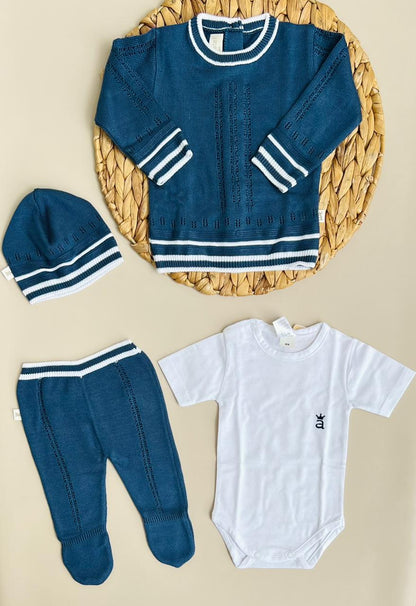 CONJUNTO CLASICO PARA BEBÉ - 4 PIEZAS - COLOR AZUL