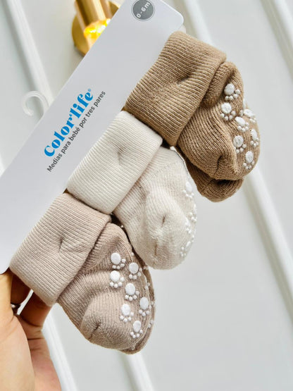 SET MEDIAS MERLINO - PACK DE 3 PARES - 0 A 6 MESES - COLOR LIFE