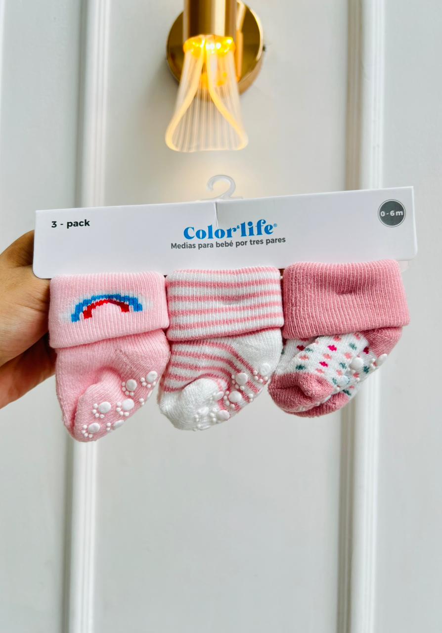 SET MEDIAS MERLINO - PACK DE 3 PARES - 0 A 6 MESES - COLOR LIFE