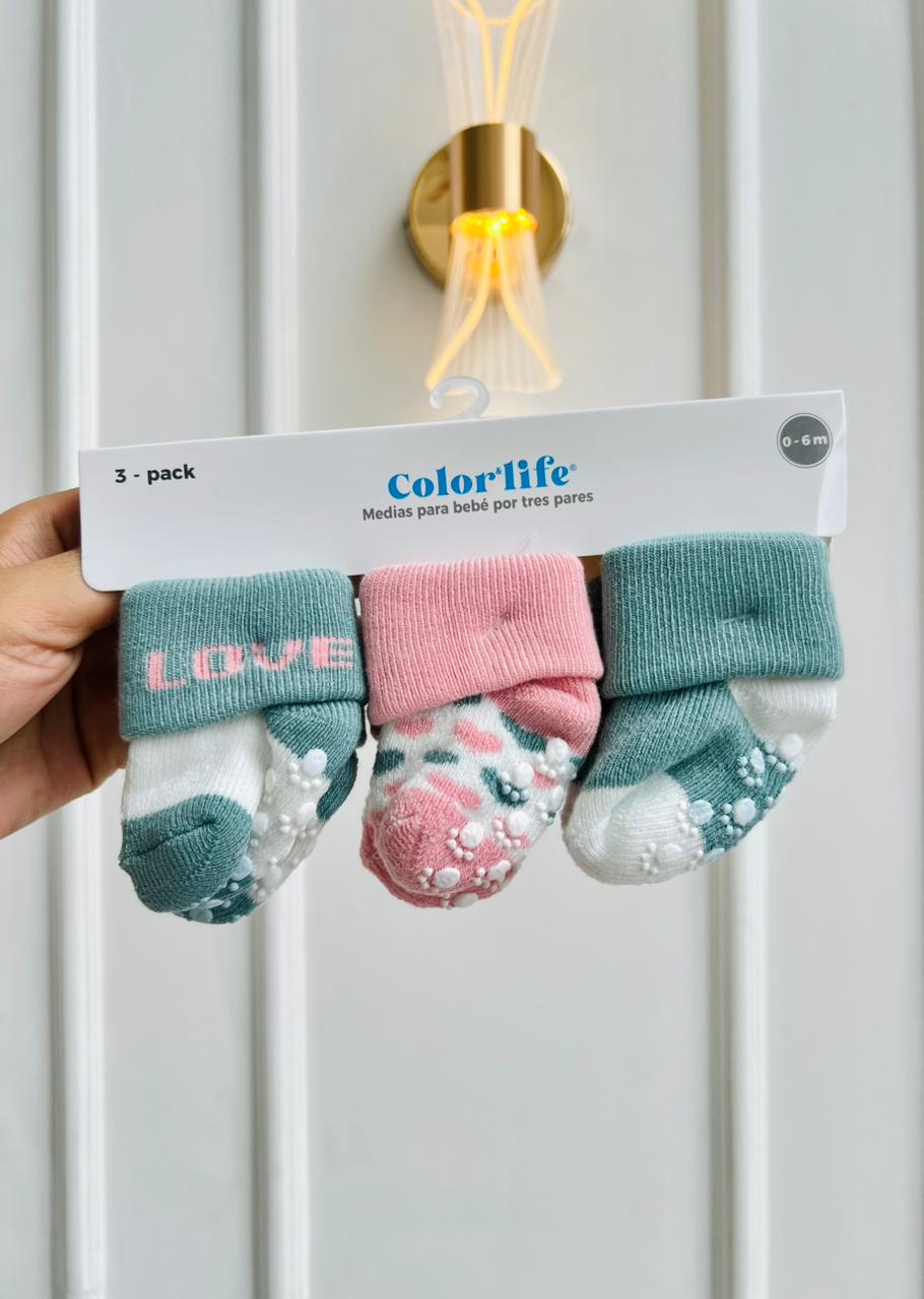 SET MEDIAS MERLINO - PACK DE 3 PARES - 0 A 6 MESES - COLOR LIFE