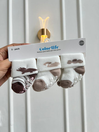 SET MEDIAS MERLINO - PACK DE 3 PARES - 0 A 6 MESES - COLOR LIFE