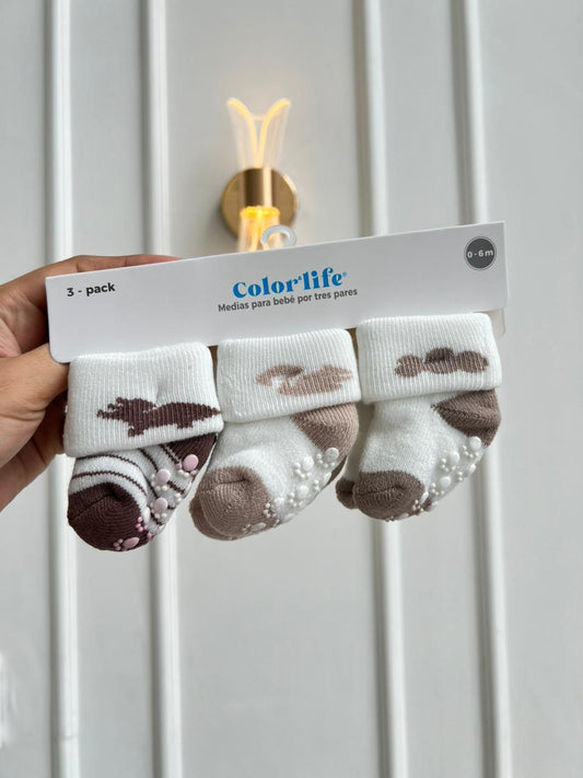 SET MEDIAS MERLINO - PACK DE 3 PARES - 0 A 6 MESES - COLOR LIFE