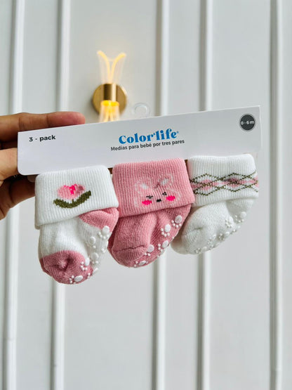 SET MEDIAS MERLINO - PACK DE 3 PARES - 0 A 6 MESES - COLOR LIFE