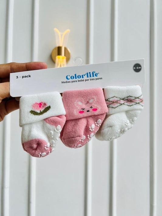 SET MEDIAS MERLINO - PACK DE 3 PARES - 0 A 6 MESES - COLOR LIFE