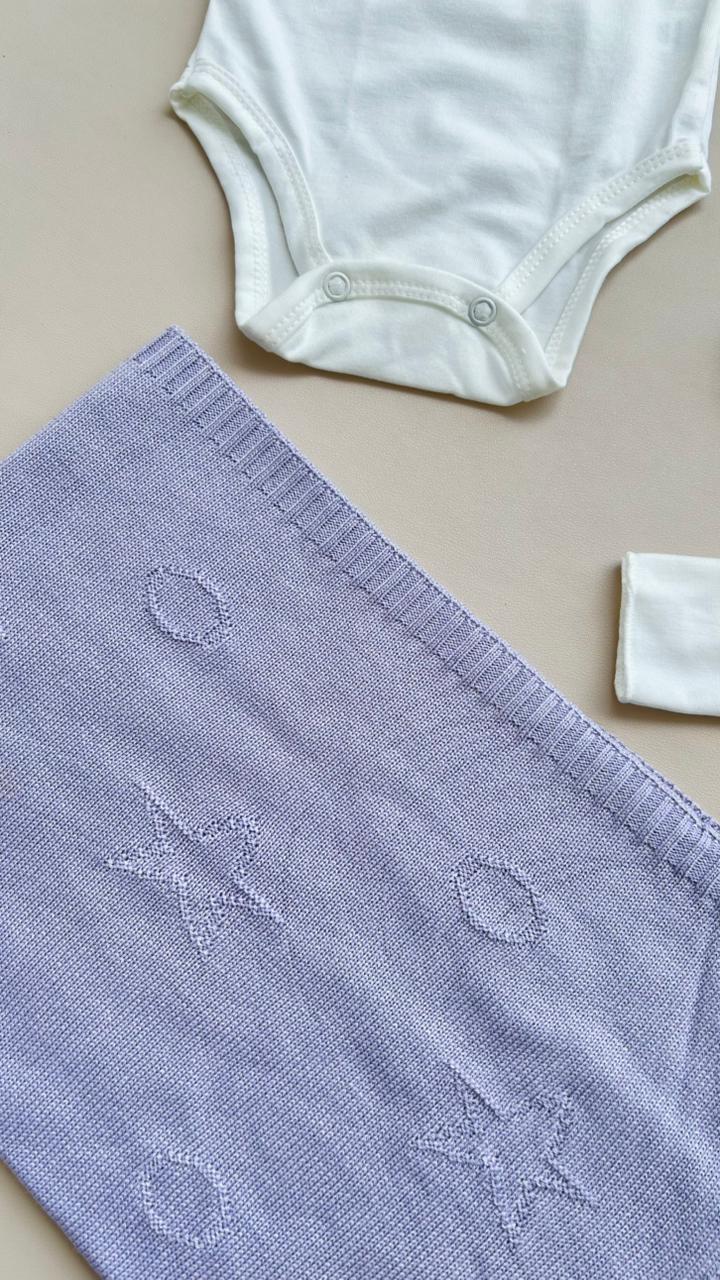 SET TEJIDO DE LUJO PARA RECIEN NACIDA - AJUAR COMPLETO - COLOR MORADO