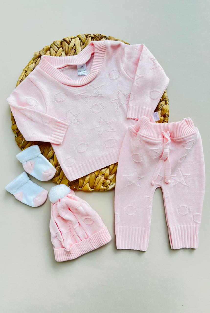 SET TEJIDO PREMIUM PARA RECIEN NACIDA - AJUAR COMPLETO - COLOR ROSADO