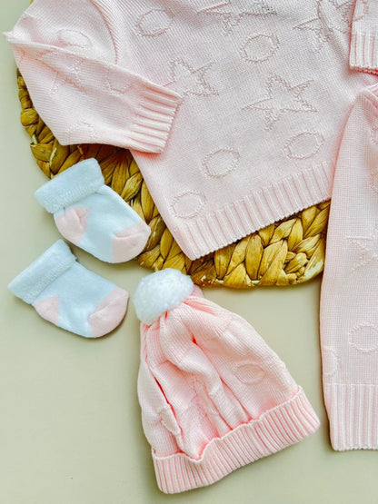 SET TEJIDO PREMIUM PARA RECIEN NACIDA - AJUAR COMPLETO - COLOR ROSADO