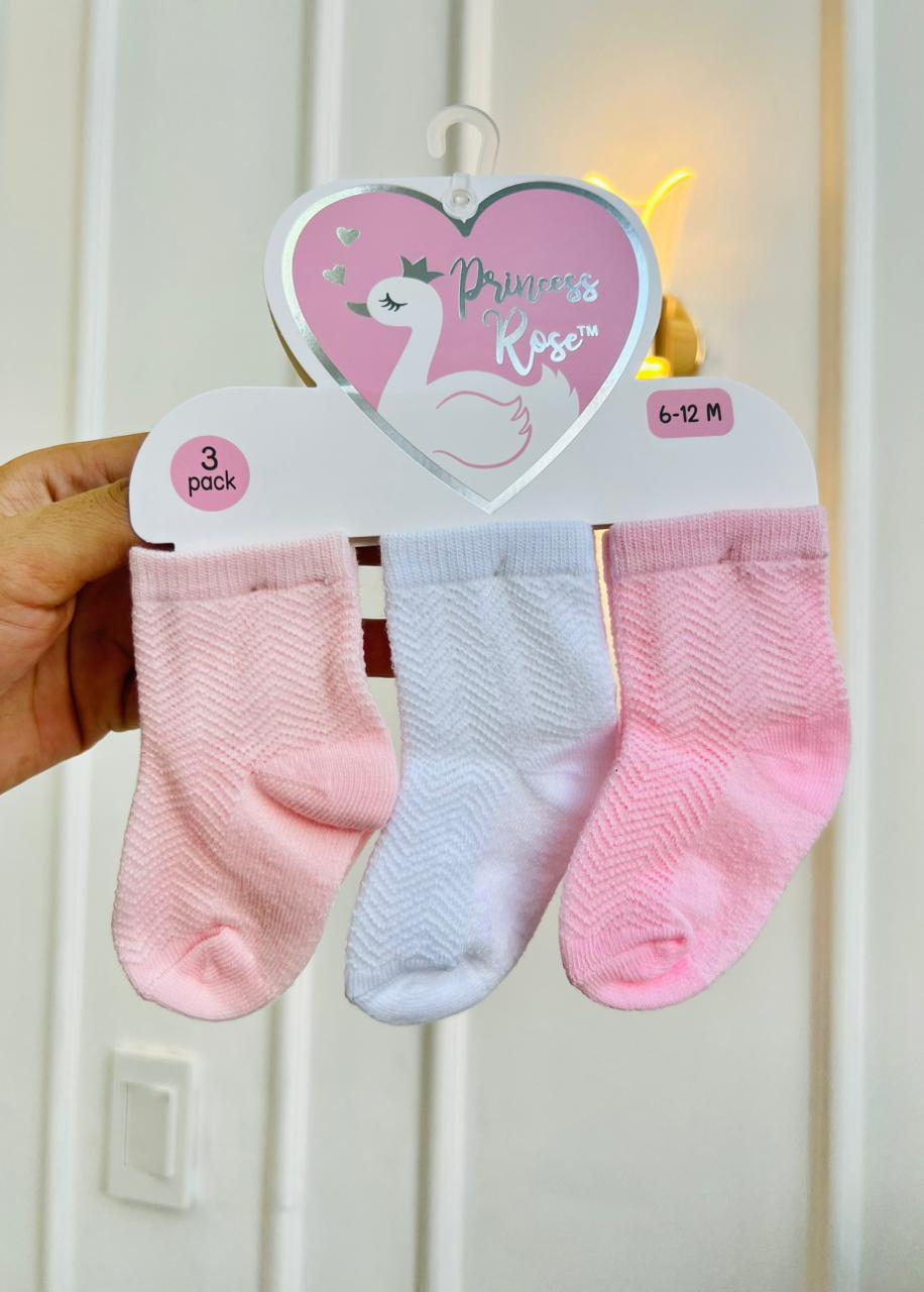 SET MEDIAS PLUSH ¨PRINCESS ROSE¨ X3 - 6 A 12 MESES