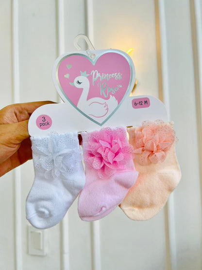 SET MEDIAS PLUSH ¨PRINCESS ROSE¨ X3 - 6 A 12 MESES