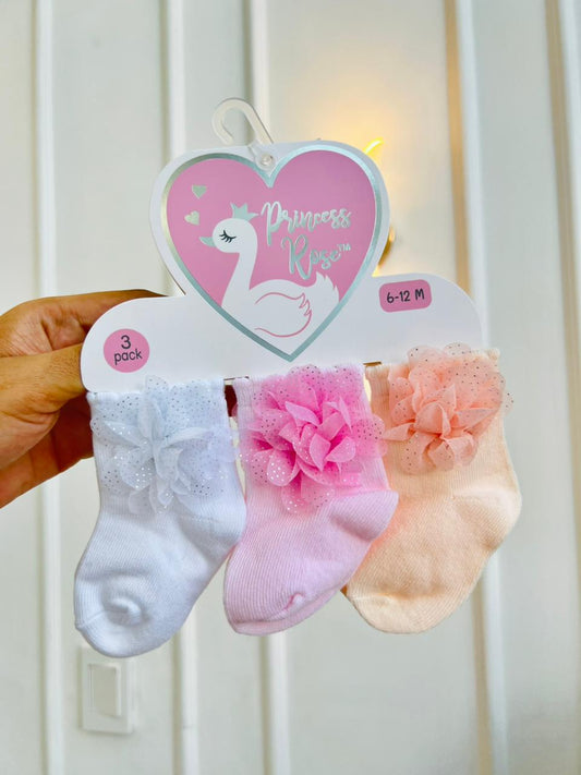 SET MEDIAS PLUSH ¨PRINCESS ROSE¨ X3 - 6 A 12 MESES