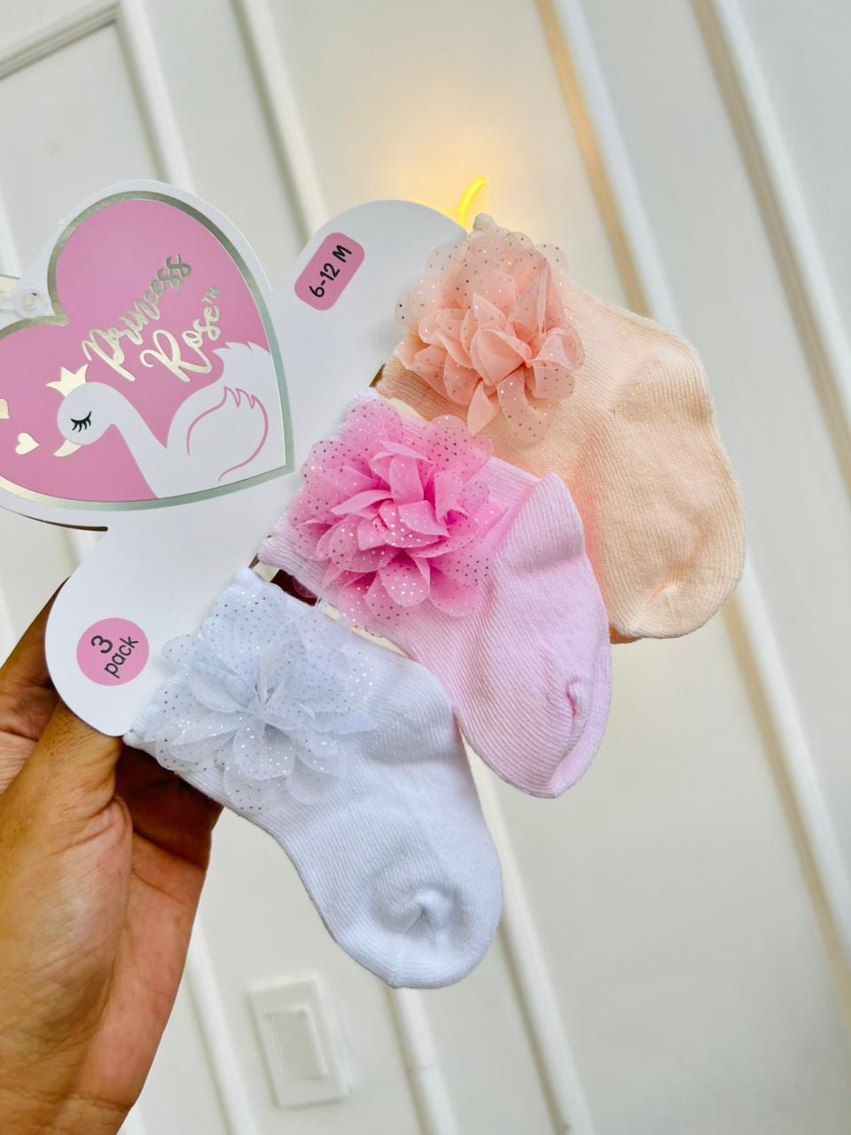 SET MEDIAS PLUSH ¨PRINCESS ROSE¨ X3 - 6 A 12 MESES