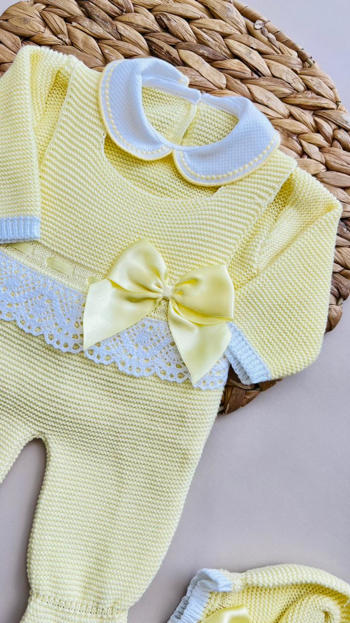 CONJUNTO MARA TEJIDO PREMIUM - ELEGANCIA Y DELICADEZ - COLOR AMARILLO