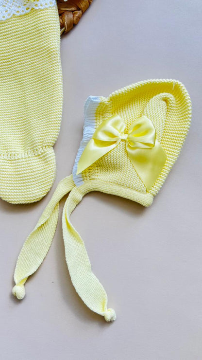 CONJUNTO MARA TEJIDO PREMIUM - ELEGANCIA Y DELICADEZ - COLOR AMARILLO