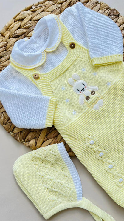 CONJUNTO MARA TEJIDO PREMIUM - TERNURA Y EXCLUSIVIDAD - COLOR AMARILLO