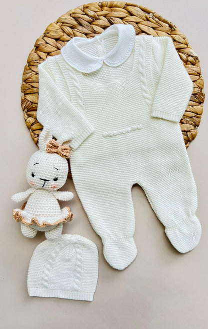 SET MARA TEJIDO PREMIUM - CONEJITA Y AMOR PURA - COLOR BLANCO