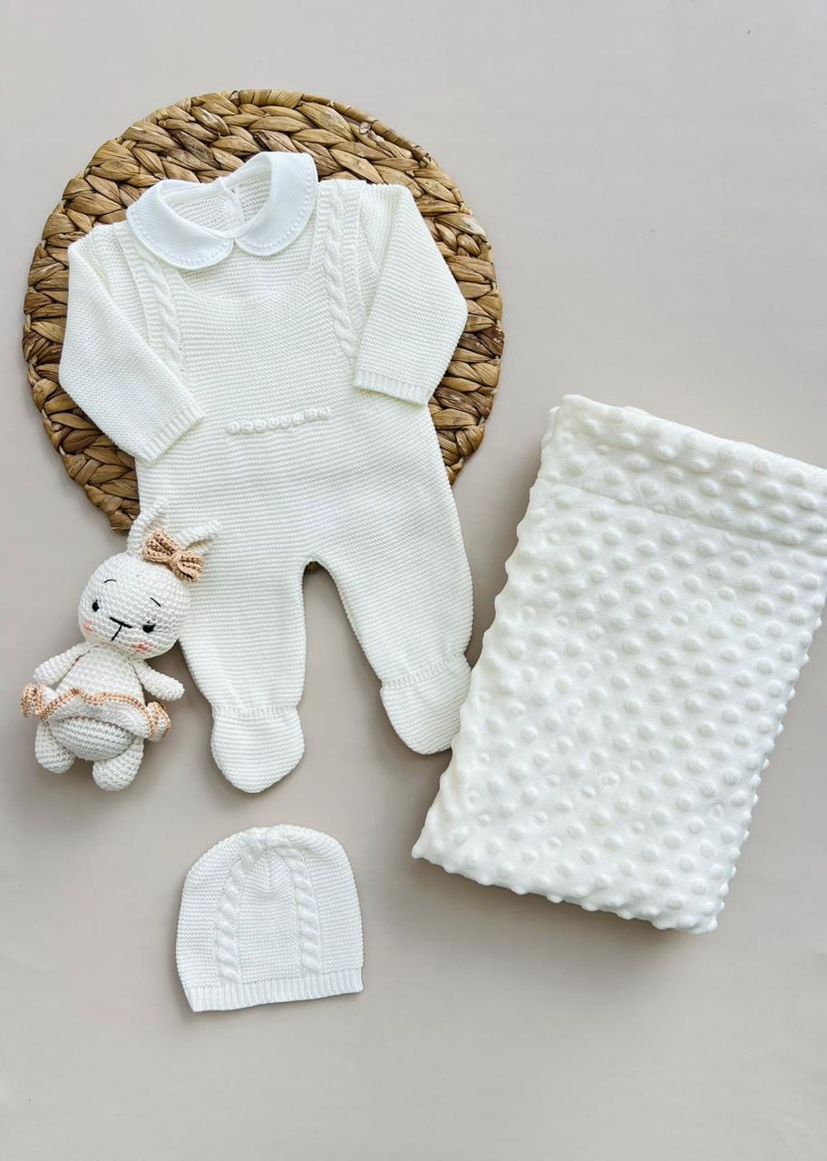 SET MARA TEJIDO PREMIUM - CONEJITA Y AMOR PURA - COLOR BLANCO