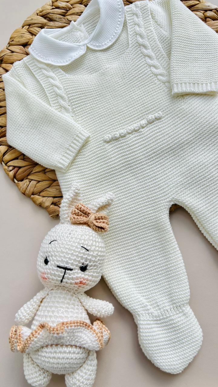 SET MARA TEJIDO PREMIUM - CONEJITA Y AMOR PURA - COLOR BLANCO