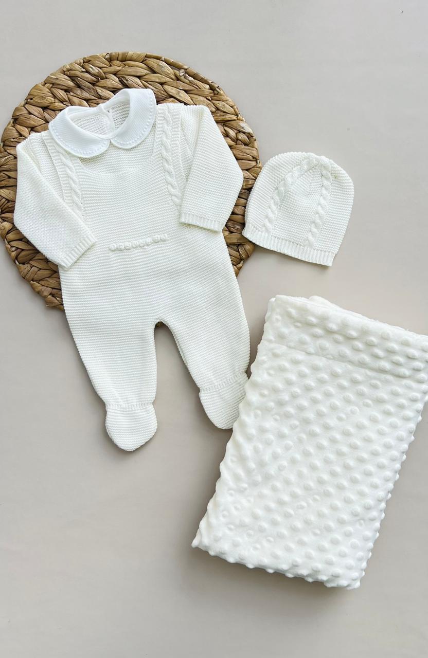 SET MARA TEJIDO PREMIUM - CONEJITA Y AMOR PURA - COLOR BLANCO
