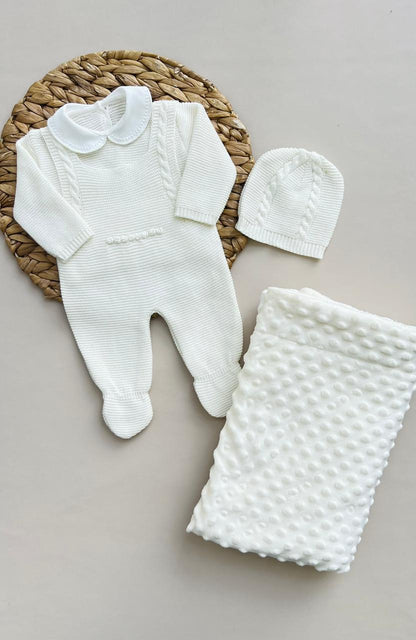 SET MARA TEJIDO PREMIUM - CONEJITA Y AMOR PURA - COLOR BLANCO