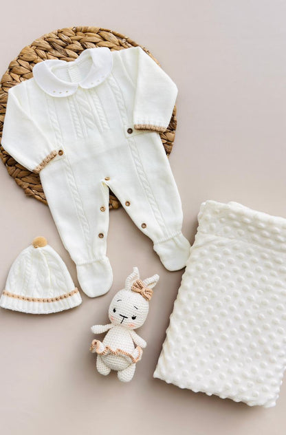 SET MARA TEJIDO PREMIUM - LUJO TERNURA Y DETALLES - COLOR BLANCO