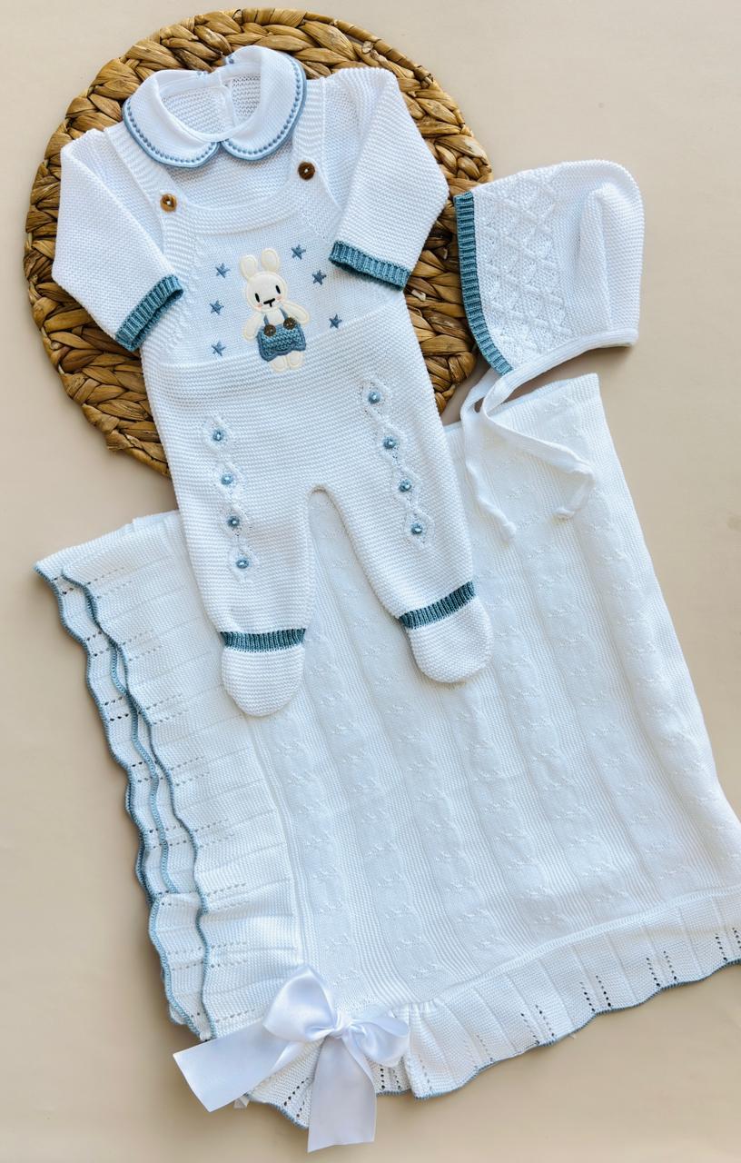 SET MARA TEJIDO PREMIUM - CONEJITO CLASICO - COLOR BLANCO