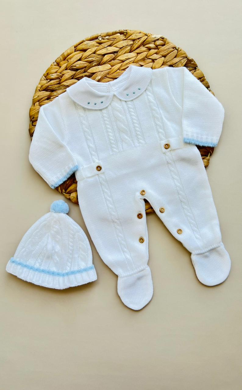 SET MARA TEJIDO PREMIUM - CLASICO CON DETALLES AZUL - COLOR BLANCO