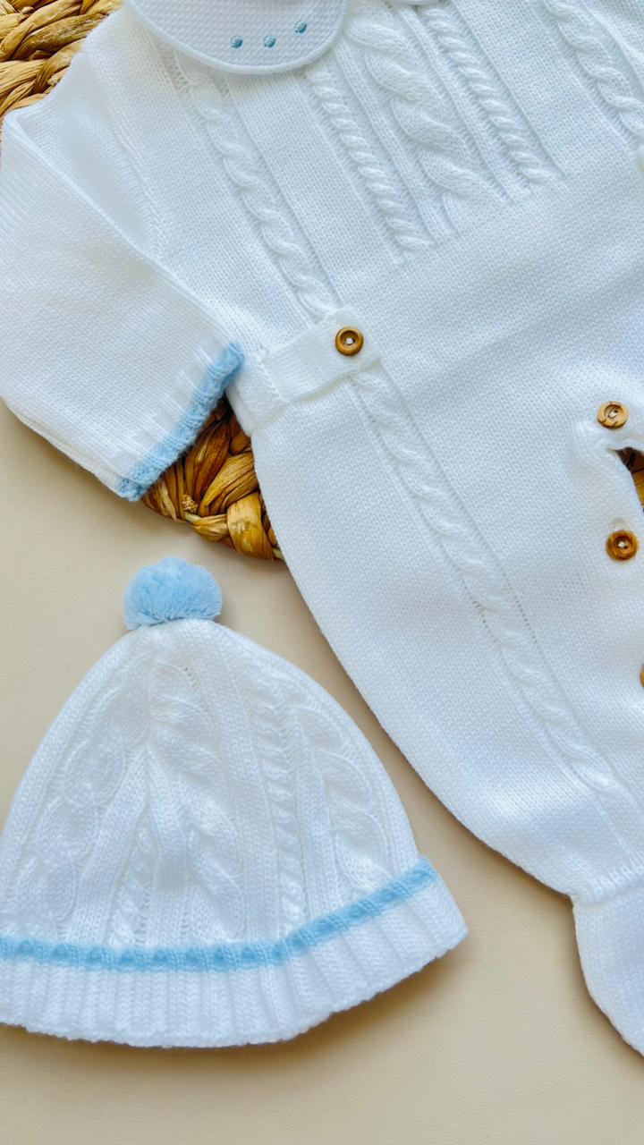 SET MARA TEJIDO PREMIUM - CLASICO CON DETALLES AZUL - COLOR BLANCO
