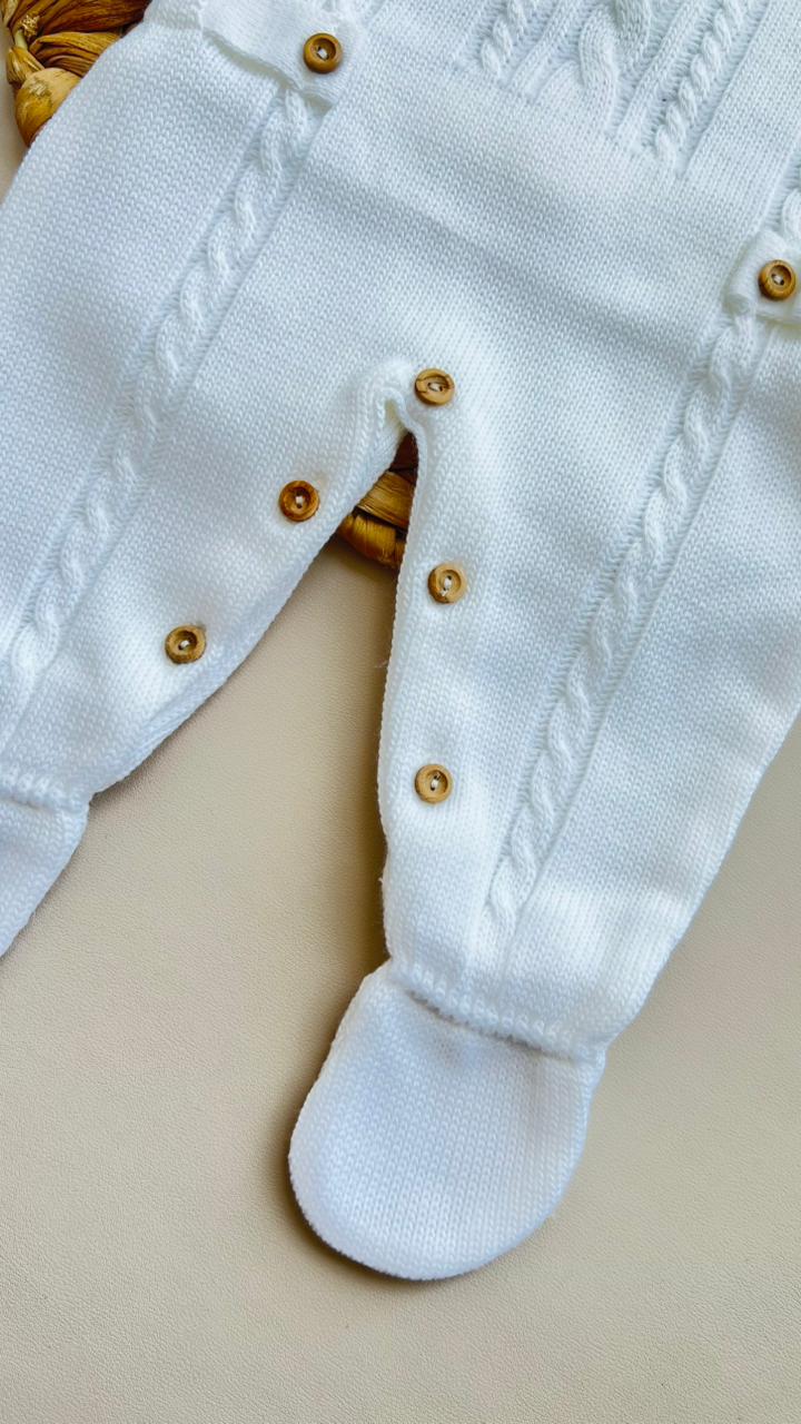 SET MARA TEJIDO PREMIUM - CLASICO CON DETALLES AZUL - COLOR BLANCO