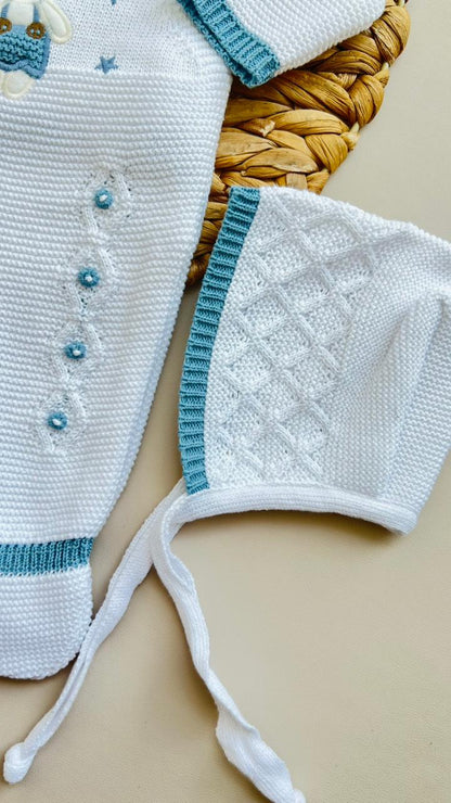 SET MARA TEJIDO PREMIUM - BORDADO CONEJITO - COLOR BLANCO