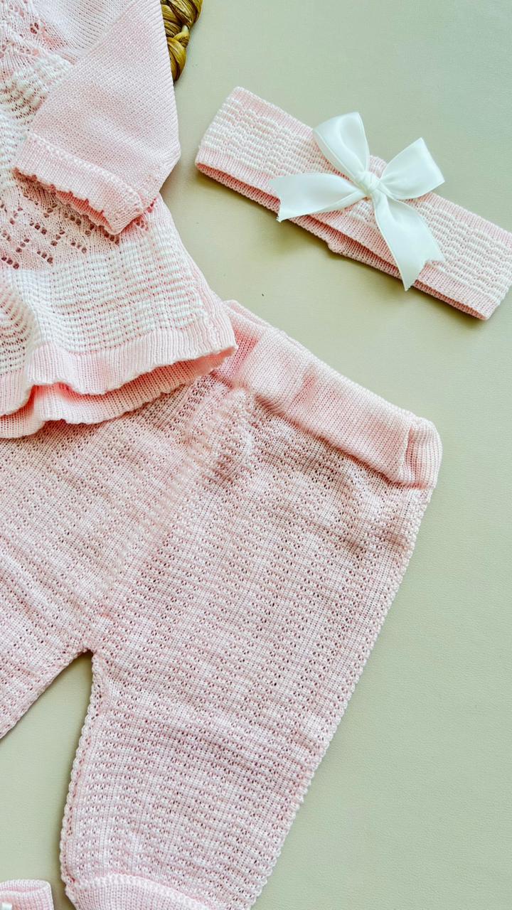 SET DE LUJO PARA BEBÉ – 5 PIEZAS - DISEÑO CLÁSICO CON ENCAJE Y LAZOS