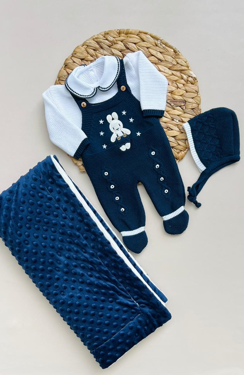 SET MARA TEJIDO PREMIUM - COBIJA PELUCHE PREMIUM - COLOR AZUL