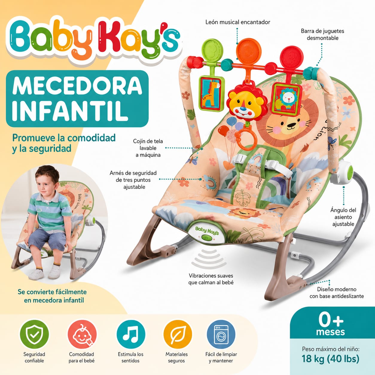 SILLA MECEDORA PARA BEBÉ MULTIFUNCIONAL CON ARCO DE JUEGOS