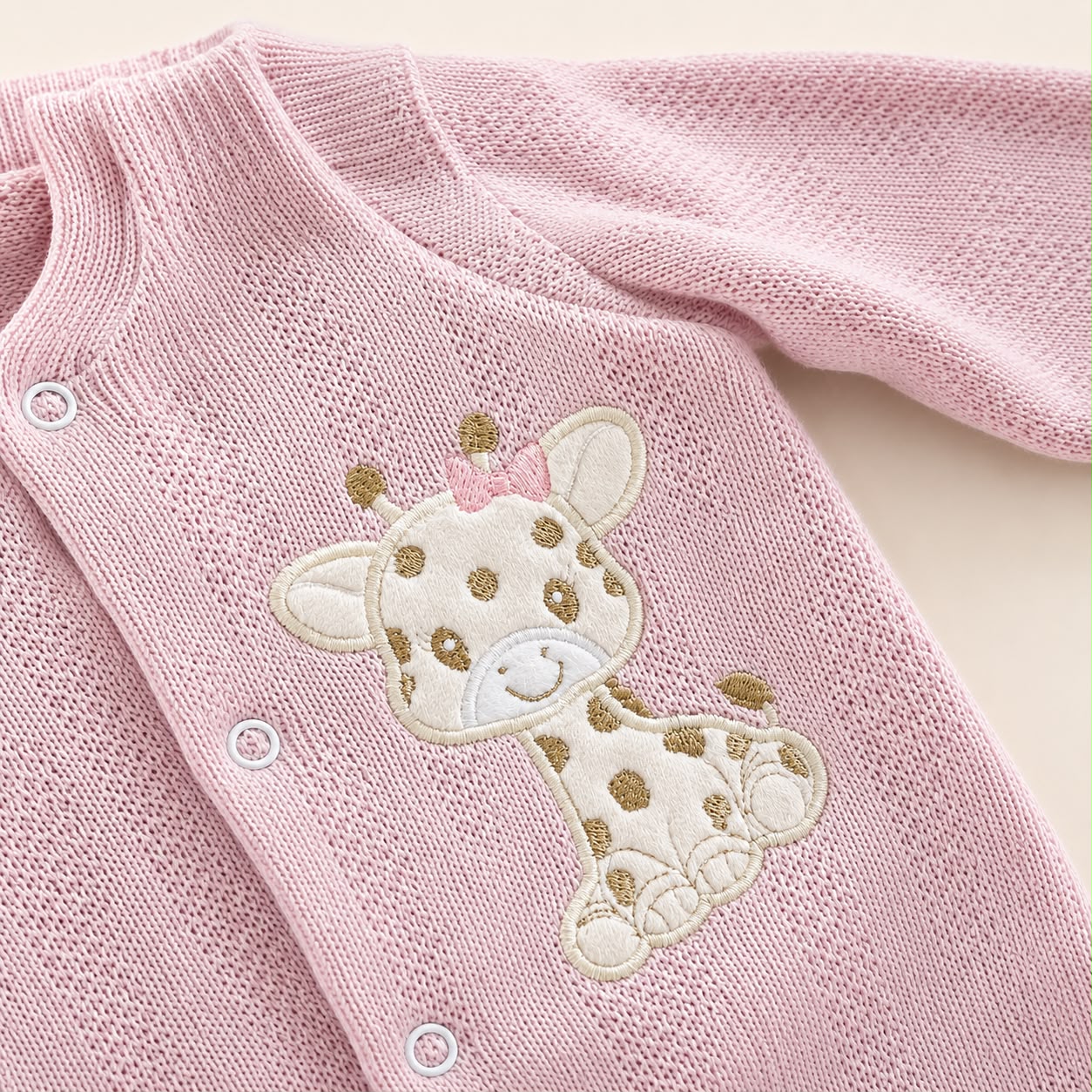 ⚪Enterizo Pijama Bebé Niña Jirafita Rosa con Gorrito – Set 2 Piezas