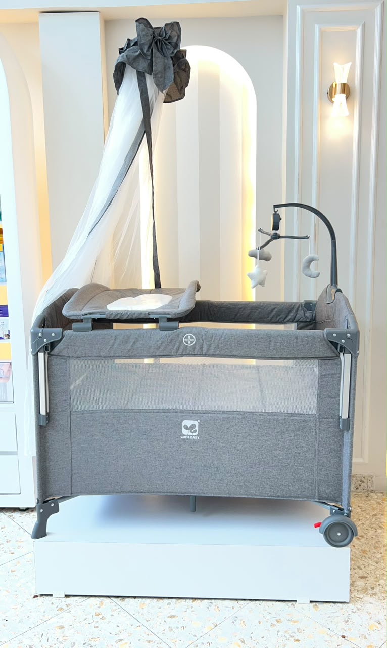 Cuna de Viaje Multifuncional Cool Baby Gris – Toldo, Móvil y Cambiador Incluidos