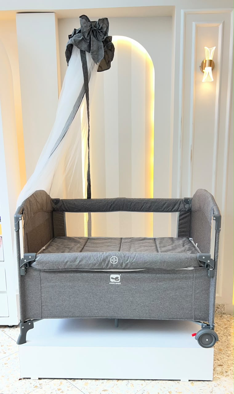 Cuna de Viaje Multifuncional Cool Baby Gris – Toldo, Móvil y Cambiador Incluidos