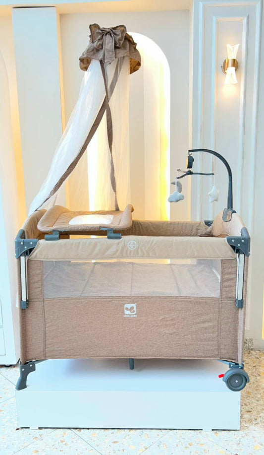 Cuna de Viaje Multifuncional Cool Baby Beige – Toldo, Móvil y Cambiador Incluidos