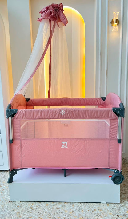 Cuna de Viaje Multifuncional Cool Baby Rosado – Toldo, Móvil y Cambiador Incluidos